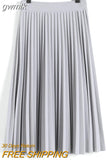 gwmlk Women Fashion High Waist Pleated Solid Color Ankle Length Skirt All-match chiffon Clothing Lady Casual Stretchy Thicken Skirts