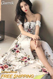 Gwmlk Long Summer Boho Dresses for Women 2023 Causal Maxi Floral Dress Female Beach Vacation Holiday Outfits