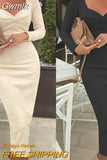 Gwmlk for Women Sexy Bodycon Dresses Autumn Winter Female Slim Buttocks French Midi Robe Elegant Ladies Long Sleeve Party Dress