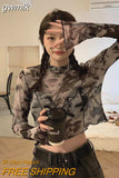 gwmlk Sleeve T-shirts Women Tie-dye Printed Summer Sun-proof Cropped Tops Fashion High Street Gauze Korean Style Chic Teens Retro