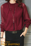 gwmlk Blouse 2023 New Women Tops Long Sleeve Stand Neck Work Wear Shirts Elegant Lady Blouses Casual Solid Color Blusas