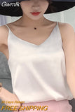 Gwmlk Summer Silk Camis V-Neck Basic Top Women Basic Tank Tops Woman Sleeveless Vest White Satin Corset Top Female Girls Clothing