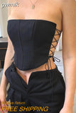 gwmlk Shoulder Strapless Lace Up Sexy Bustier Corset Crop Tops for Women Black Sleeveless Vest Top Cropped Feminino