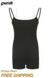 gwmlk Y2K Patchwork Playsuits Lace Up Halter Sporty Jumpsuits Women Backless Zipper Strecthy Biker Bodycon Retro Cute Tees