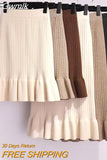 Gwmlk Women High Waist Knitted Skirts Solid Elastic Mermaid Knitting Ribbed Skirt Female Autumn Winter Warm Mid-Long Skirt