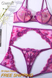 Gwmlk Lingerie Fancy Female Underwear Embroidery 3-Pieces Luxury Lace Bra And Panty Sexy Garters Transparent Exotic Sets