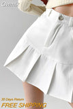 Gwmlk Vintage High Waist Pleated Skirt Women College Style Uniforms Safety Pants Mini Skirts Woman Korean Street Slim A-Line Skirt