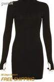 gwmlk winter stretch Slim Soft Ribbed Knitted turtleneck dress woman 2023 fashion solid black casual bodycon Zip dress