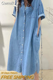 Gwmlk Women Summer Dress 2023 Loose Casual Denim Midi Skirt Single Breasted Cardigan Skirt Temperament Simple Dress