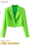 Gwmlk Women Fashion Solid Single Button Cropped Blazer Vintage Long Sleeves Notched Neck Female Office Lady Outfits