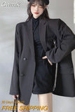 Gwmlk Women Fashion Double Breasted Loose Blazer Korean High Street Long Sleeve Suit Jacket Black Notched Collar Ladies Outerwear