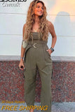 Gwmlk TRAF Sexy Strapless Jumpsuits With Belt For Women Sleeveless Wrapped Chest 2023 Autumn Jumpsuit Full Cargo Pants