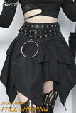 Gwmlk Punk Black Irregular Fairy Grunge Skirt Women Gothic Sexy E-Girl Fluffy Skirts Y2K Clothes