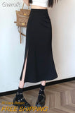 Gwmlk Korean Style Mermaid Skirts Women Fashion High Waist Split Office Lady Long Skirt Summer Elegant Slim Fit Midi Skirts