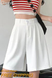 Gwmlk Solid Color Casual Shorts Women Summer New Baggy Straight Suit Shorts Woman Korean High Wiast Knee-Length Pants Female