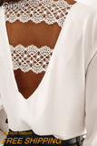 Gwmlk Back V-shaped Hollow Lace Stitching Pullover White Blouse Fashion Sexy V-neck Autumn and Winter Long-sleeved Shirt 12460