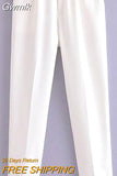 Gwmlk ZBZA Chic Fashion With Belt Side Pockets Office Wear Pants Vintage High Waist Zipper Fly Female Ankle Trouser 202302