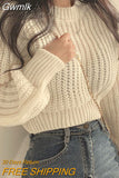 Gwmlk Women Sweaters and Pullovers Autumn Winter Short Hollow Out Knitted Sweater Female Solid Casual Long Sleeved Jumper Top