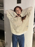 gwmlk y2k Star Hollow Out Knitted Sweater Full Sleeve O Neck Women Prepply Jumpers Retro See Though Korean Chic Knitwear 90s