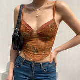 gwmlk Camis Brown Crop Top Lace Frill Cute Corset Top Spaghetti Strap Sweats Harajuku Tee Top Women Beach Vests