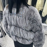 Gwmlk Full Sequins Winter Cotton Jacket Women Parkas Fashion Zipper Loose Plu Coat Thick Warm Overcoat Winter Cotton Coat