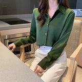 Gwmlk Fashion Silk Shirt Women Long Sleeve Shirts Women White Shirt Woman Silk Blouse Tops Casual Solid Basic Shirts Blouses