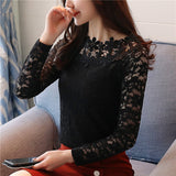 Gwmlk Autumn O-neck Hollow Out Sweet Women Slim Fit Lsce Top Long Sleeve Women Blouse with Lace Bottoming Shirts Blusa 1105 40