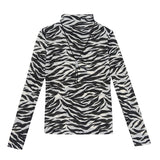 Gwmlk Turtleneck Women Cool Streetwear Women Blouse Zebra Stripe Slim Women Shirts New Fashion Long Sleeve Shirt Blouses 11369