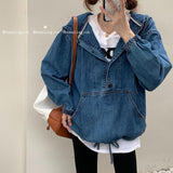 Gwmlk Spring Women Denim Cropped Jacket Female Pockets Jean Jackets Ladies 2023 New Fashion Button Casual Solid Coats