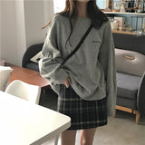 gwmlk New Kpop Letter Hoody Fashion Korean Thin Chic Women's Sweatshirts Cool Navy Blue Gray Hoodies for Women