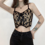 gwmlk Aesthetic Lace Crop Tops Women Back Zip Up Dark Academia E Girl Clothes Double Layer V Neck Sexy Cami Top 2023