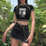 gwmlk Women's T-shirt Harajuku crop Top Harajuku Retro Korean Black Demon Punk Gothic Anime Print Clothes Slim anime