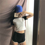 Gwmlk Piece Summer T-Shirt Women Short Sleeve Sport Tops Tee and High Waist Casual Shorts Black White 2023 Women's Sets