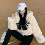 Gwmlk Quality Furry Cropped Faux Fur Coats and Jackets Women Fluffy Top Coat with Hooded Winter Fur Jacket manteau femme