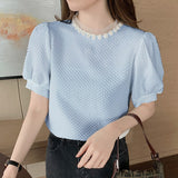 Gwmlk Summer Korean Women Blouse 2023 Short Sleeve Tops Loose O Neck Women Shirts Cotton Female Clothing Chemise Femme 14031