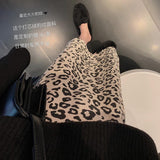 Gwmlk early spring new long slit knitted leopard skirt women high waist knitted skirt