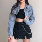 Gwmlk Cropped Denim Jacket Women Autumn Vintage Sexy Streetwear Jeans Coat Female Winter 2023 Girl Top