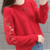 Gwmlk Korean Style Hollow Out Sweaters Women 2023 Spring Fashion Glitter Knitted Jumper Woman Short Loose-fitting Female Top