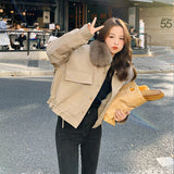 Gwmlk Winter New Women Coat Female Warm Jacket Fashion Leisure Thick Loose Solid Casual Sweet All-Match Detachable Collar