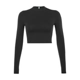 gwmlk Basic Long Sleeve Womens Tshirt Casual Black White Fashion Crop Top T Shirt Ladies Fashion Korean Tee Shirt