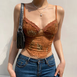 gwmlk Camis Brown Crop Top Lace Frill Cute Corset Top Spaghetti Strap Sweats Harajuku Tee Top Women Beach Vests