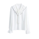 Gwmlk White Bow 2023 Sweet Chiffon Blouses Loose Tops Korean Flare Long Sleeve Shirts Women Autumn Female Ropa De Mujer 10604