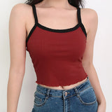 gwmlk Summer New Fashion Contrast Color Tank Top Women Casual Fitness Clothing Off Shoulder Strapless Crop Top Camisole