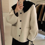 Gwmlk New Fashion Autumn Lapel Single Breasted Solid Coat Women Short Loose Casual Streetwear Tide Manteau Femme