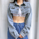 Gwmlk Cropped Denim Jacket Women Autumn Vintage Sexy Streetwear Jeans Coat Female Winter 2023 Girl Top