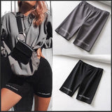 gwmlk biker shorts 2023 women elastic waist skinny fitness korean casual sexy Letter print black shorts pantalones black