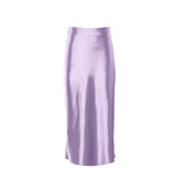 gwmlk Purple Satin Silk Skirt Women High Waisted Summer Long Skirt New 2023 Elegant Ladies Office Skirts Midi Spring