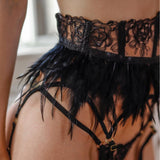 Gwmlk Sexy Lingerie Feathers Underwear Exotic Sets with Garters Sensual Lace Underwire Bra Breves Set Short Skin Care Kits