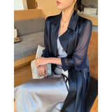 Gwmlk Women Clothes Windbreaker Women 2023 New Mid Long Autumn Thin Coat Organza Sleeve Acetate Coat Trench