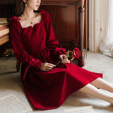 Gwmlk Red Long Velvet Dress Women French Elegant Chic Wedding Evening Party Dress Y2K Gothic Casual Bodycon Dress Autumn 2023